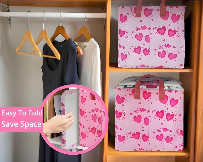 BOOHIT Pink Valentines Day Basket Large Foldable Heart Shaped Storage Box for Gifts Kids Empty Storage Bins Rectangular Toy Organizer Decor (Two Love) - Image 5